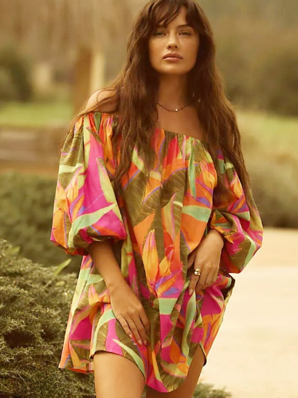 Farm Rio x Anthropologie Coverup Mini Print Pattern Pullover Cotton Dress Small